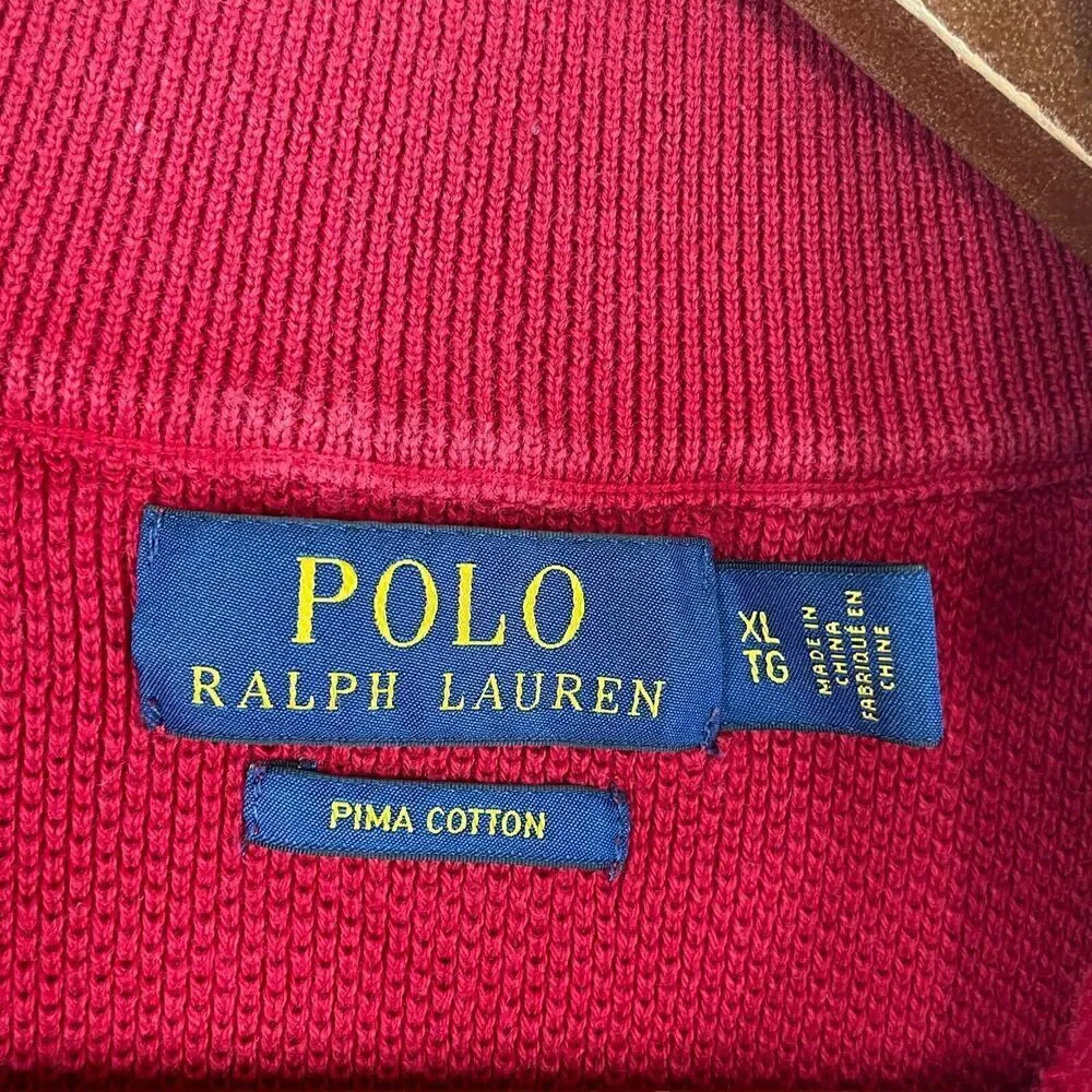 Polo Ralph Lauren Sweater Mens XL Red Pima Cotton Waffle Knit Quarter Zip Pony - Picture 4 of 11